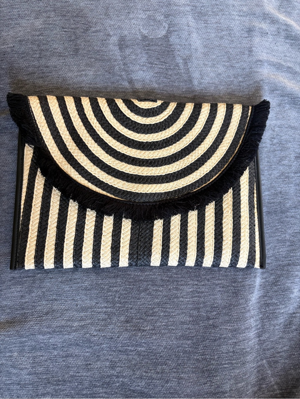 Stella & Dot Awning Clutch white/cream stripe boho purse